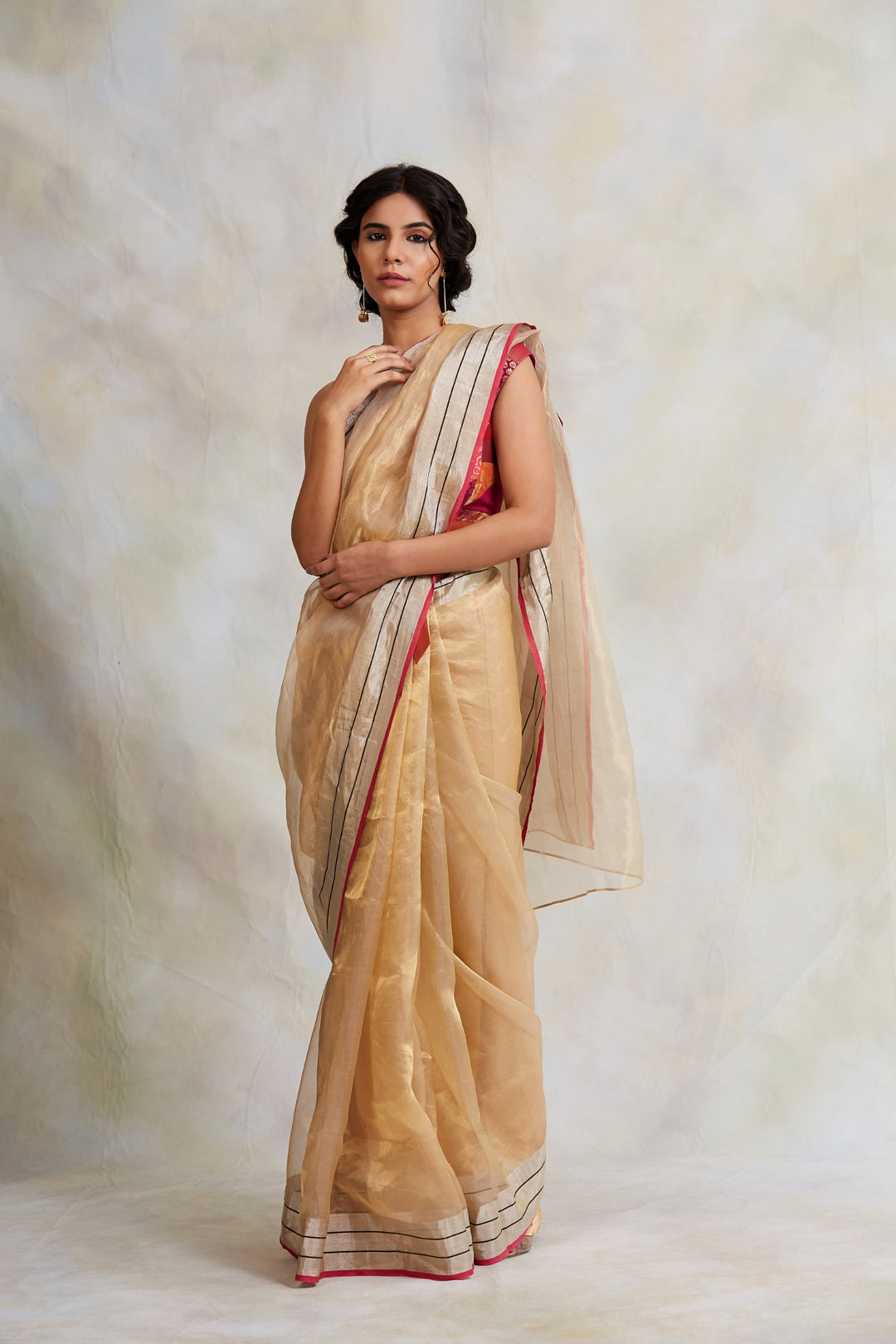 Harsingar- Gold Silk Chanderi Tissue Saree