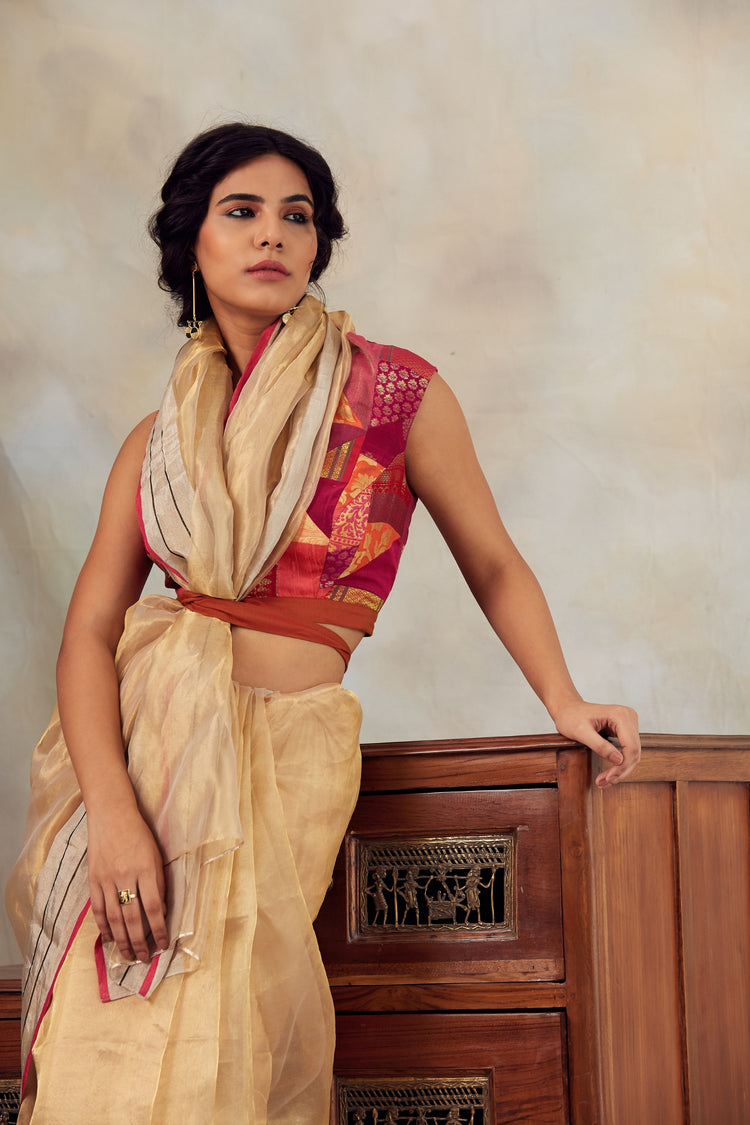 Harsingar- Gold Silk Chanderi Tissue Saree