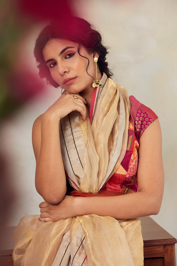 Harsingar- Gold Silk Chanderi Tissue Saree