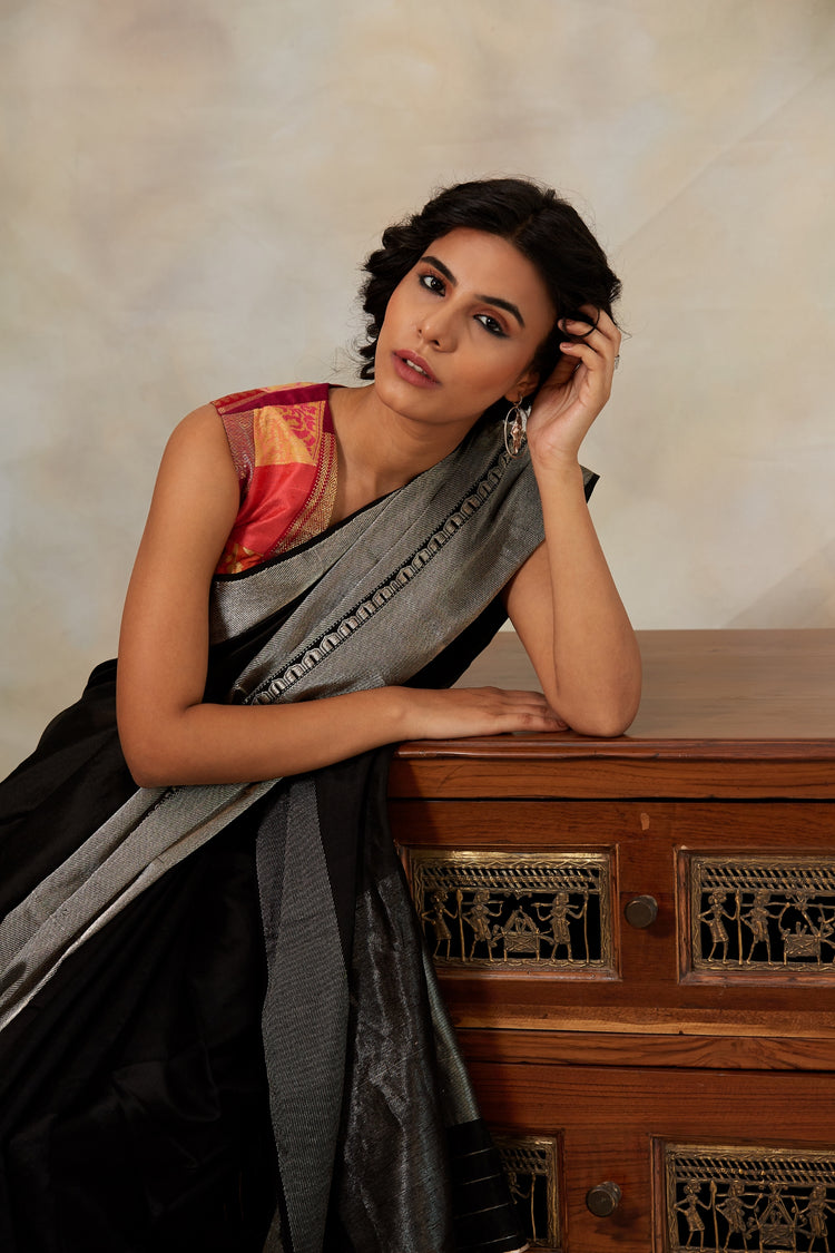 Advika- Black Silk Chanderi Saree