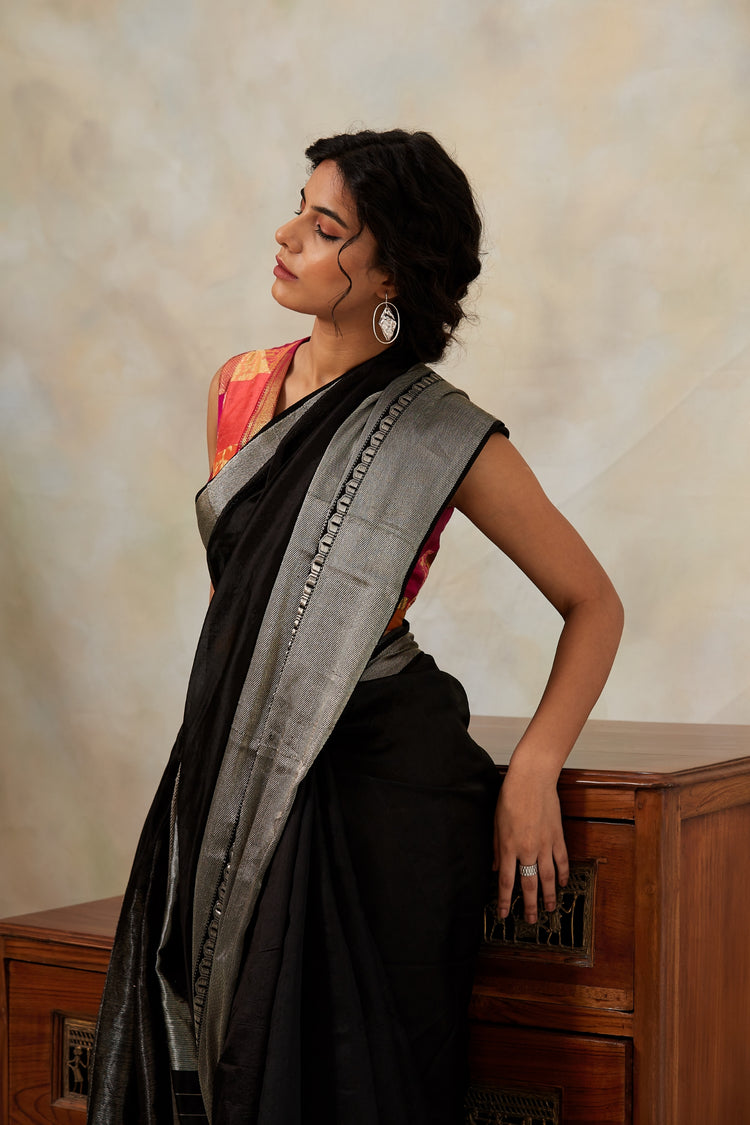 Advika- Black Silk Chanderi Saree