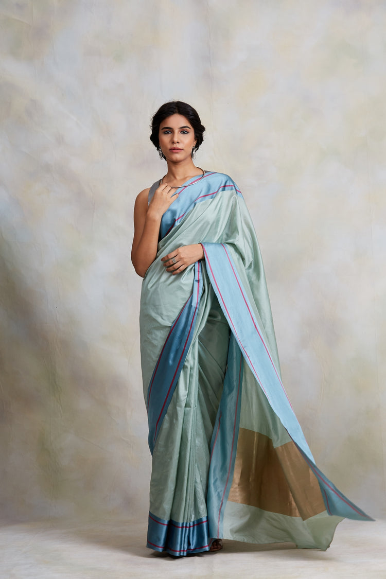 Kalpi (Aquamarine)- Aquamarine Silk Brocade Banarasi Saree