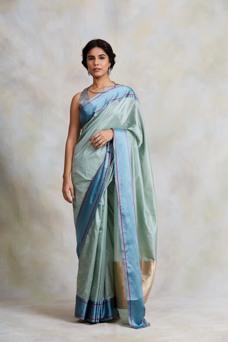 Kalpi (Aquamarine)- Aquamarine Silk Brocade Banarasi Saree