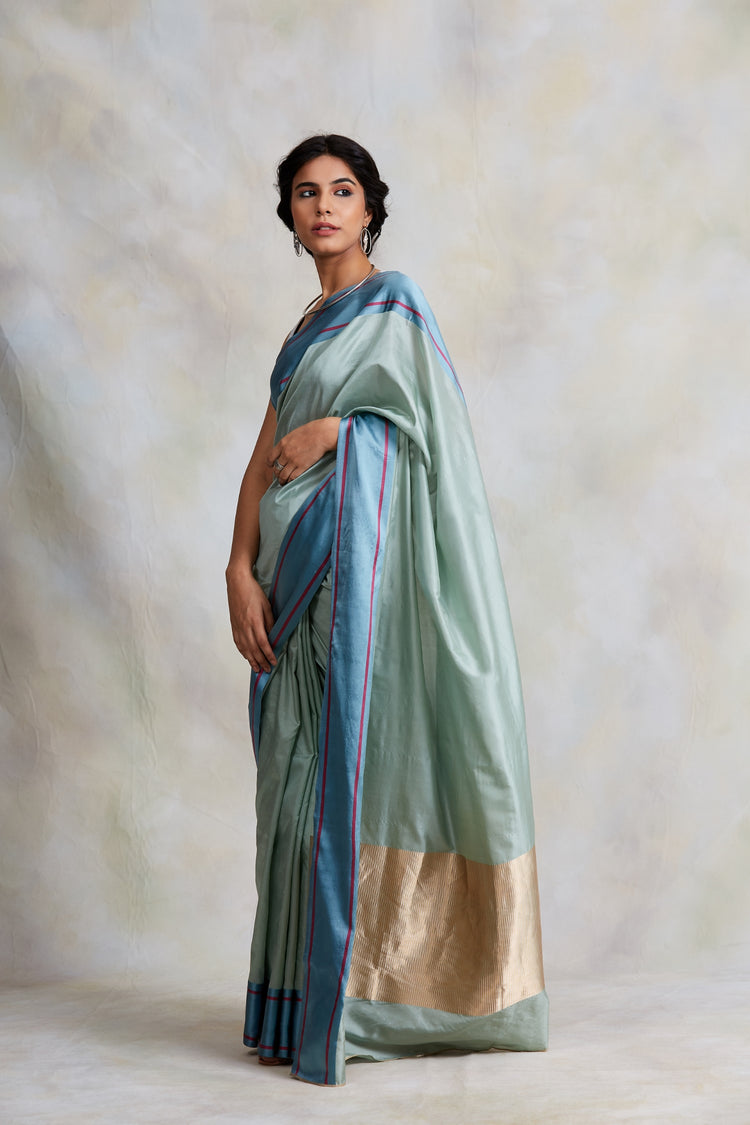 Kalpi (Aquamarine)- Aquamarine Silk Brocade Banarasi Saree