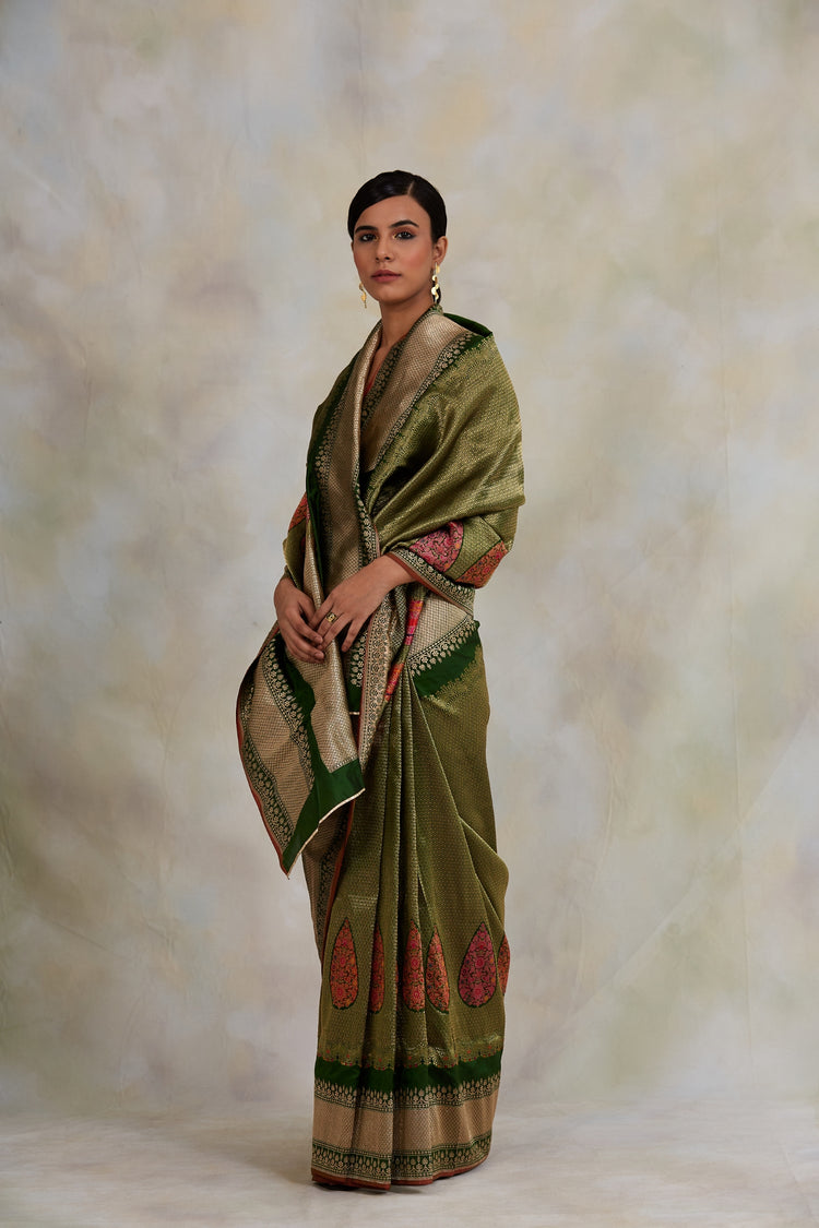 Chaman- Green Silk Brocade Banarasi Saree