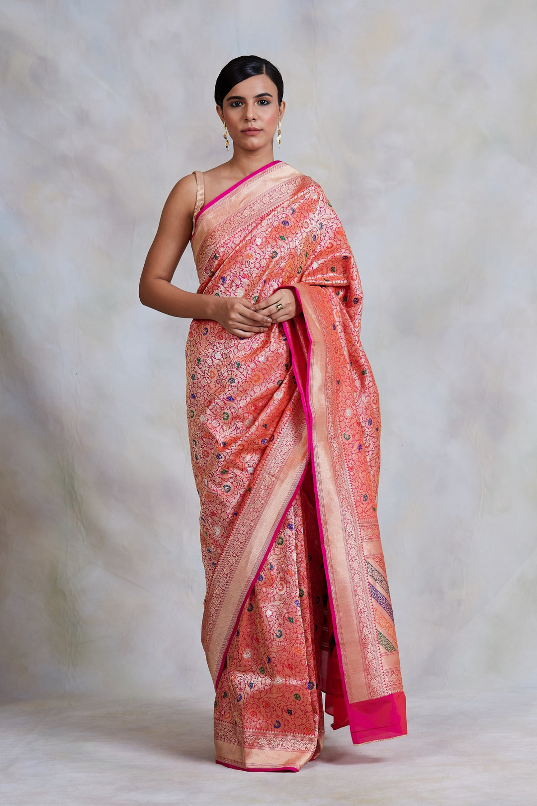 Sadabahaar- Pink Silk Brocade Banarasi Saree