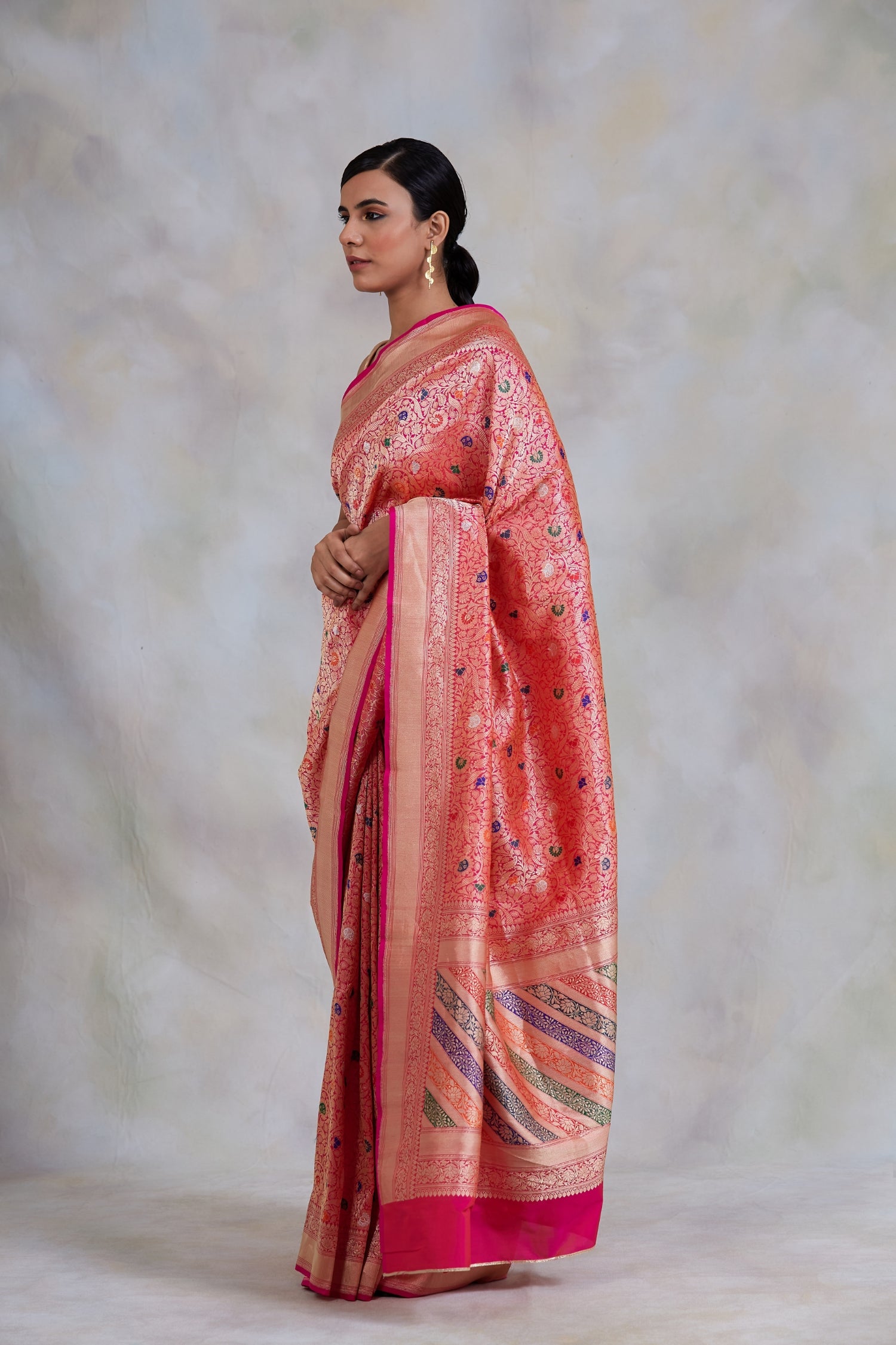 Sadabahaar- Pink Silk Brocade Banarasi Saree