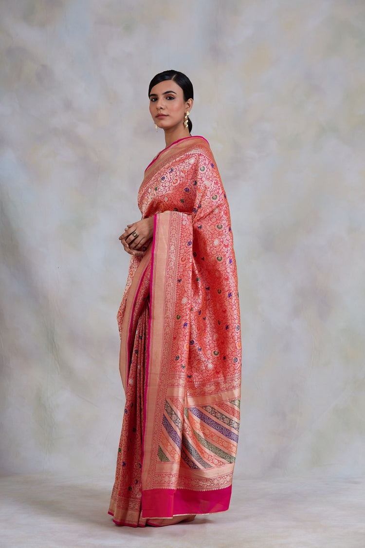 Sadabahaar- Pink Silk Brocade Banarasi Saree