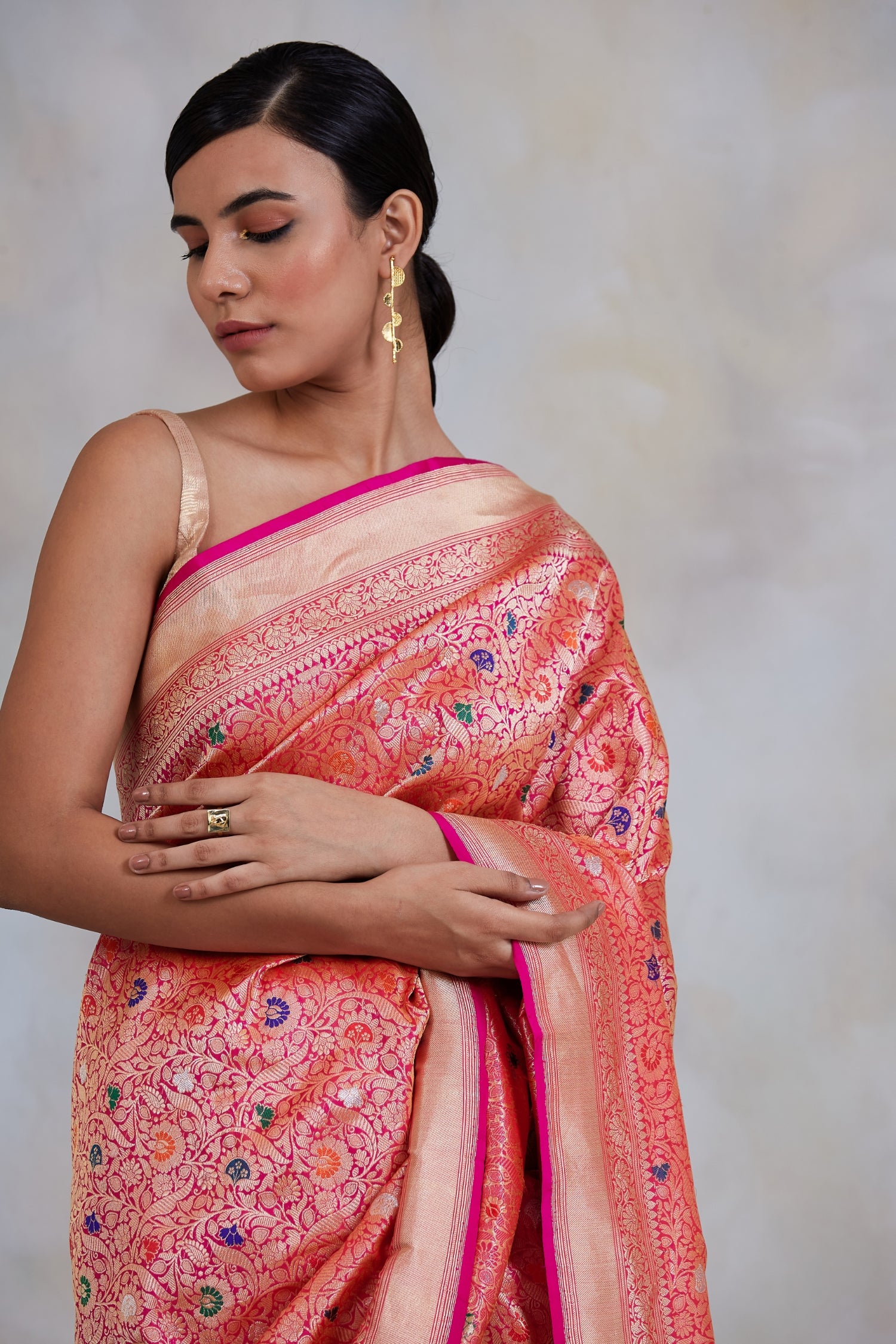 Sadabahaar- Pink Silk Brocade Banarasi Saree