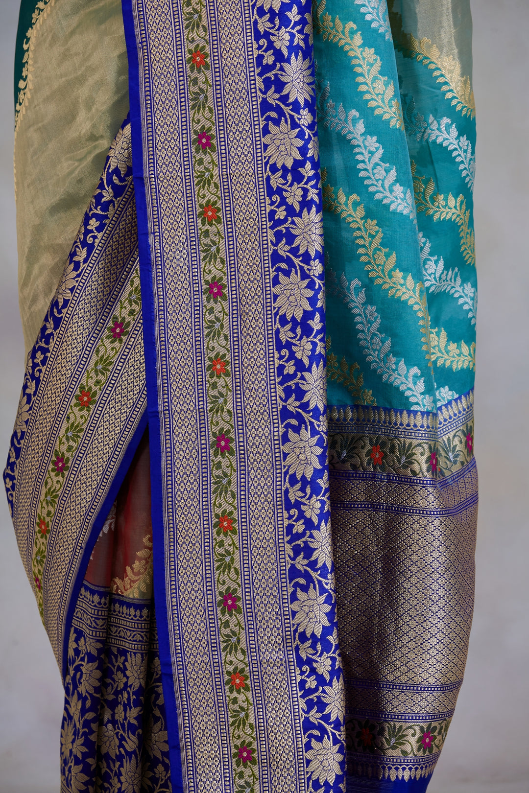 Iksha- Green & Blue Silk Brocade Organza Banarasi Saree