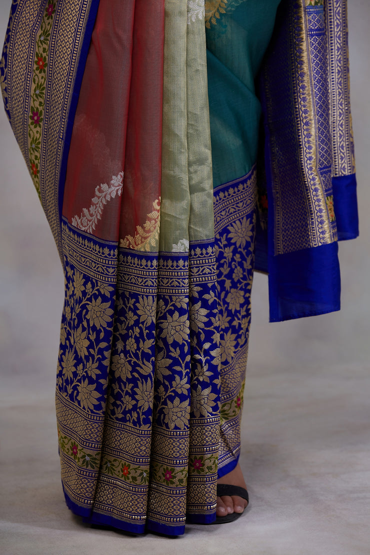 Iksha- Green & Blue Silk Brocade Organza Banarasi Saree