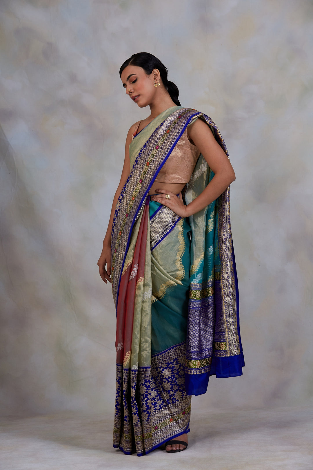 Iksha- Green & Blue Silk Brocade Organza Banarasi Saree