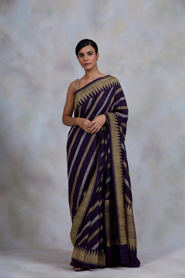 Krishnakamal- Purple Silk Brocade Banarasi Saree