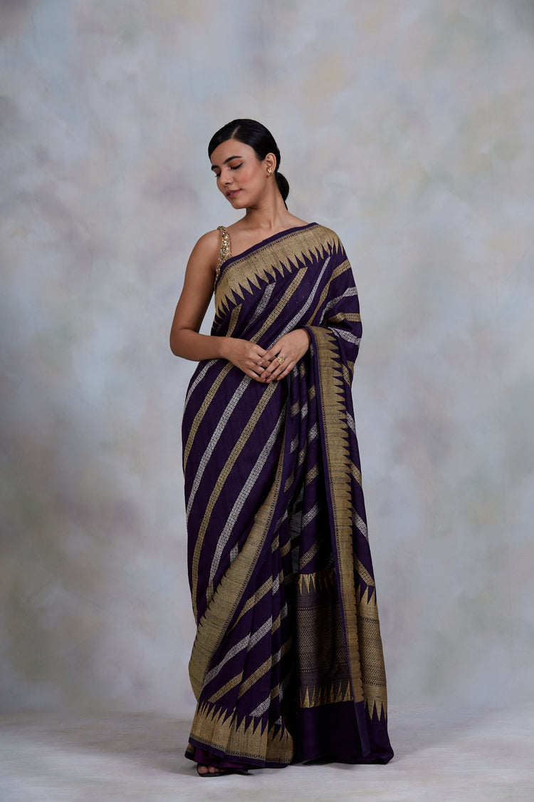 Krishnakamal- Purple Silk Brocade Banarasi Saree