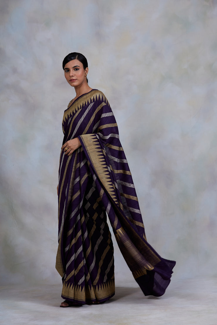 Krishnakamal- Purple Silk Brocade Banarasi Saree