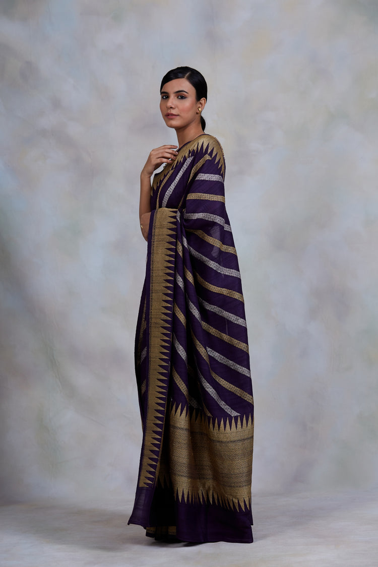 Krishnakamal- Purple Silk Brocade Banarasi Saree