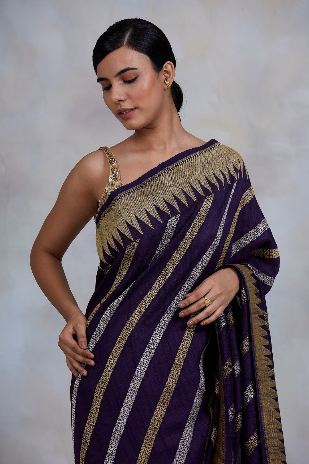 Krishnakamal- Purple Silk Brocade Banarasi Saree