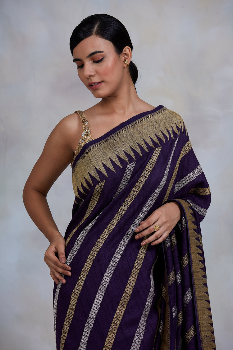 Krishnakamal- Purple Silk Brocade Banarasi Saree