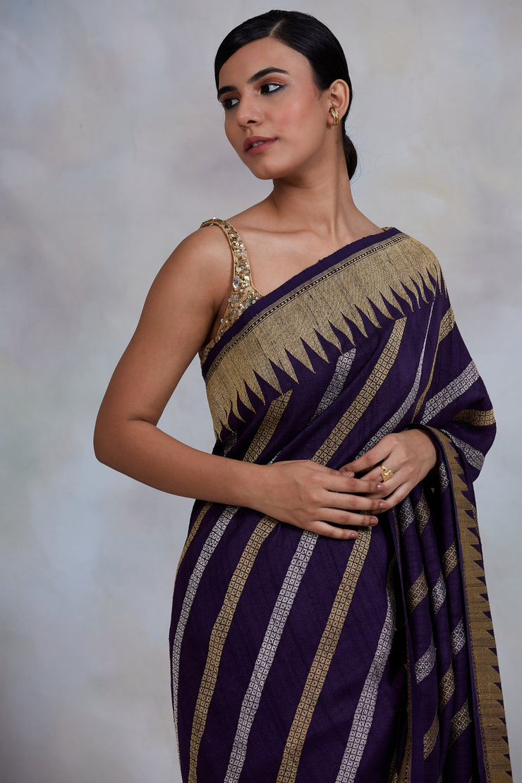 Krishnakamal- Purple Silk Brocade Banarasi Saree