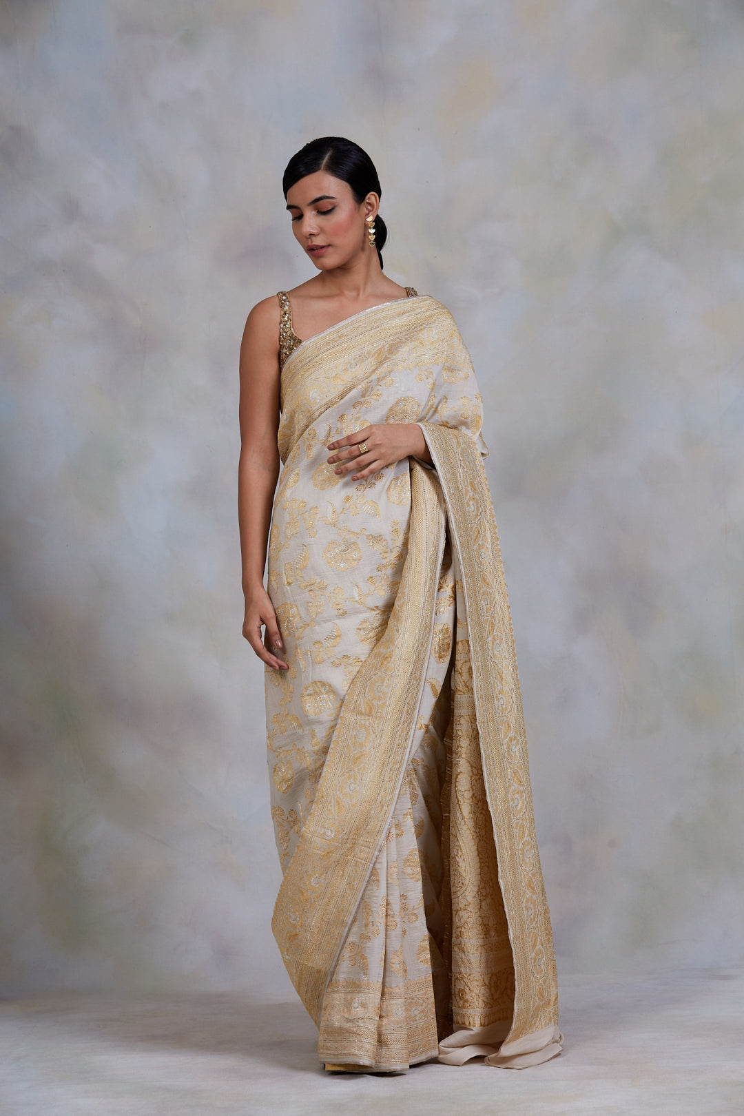 Chandramallika- Ivory Silk Brocade Banarasi Saree