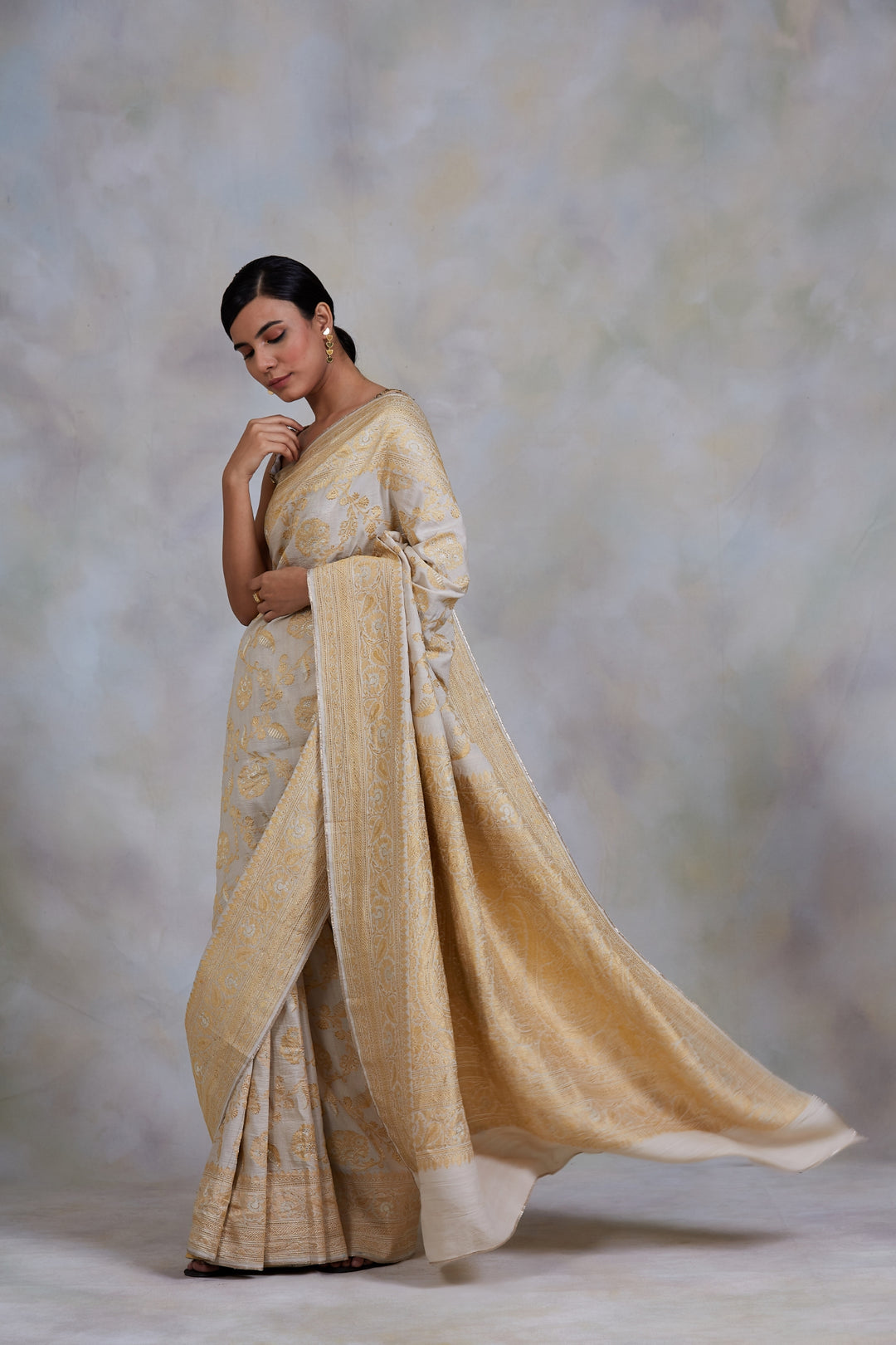 Chandramallika- Ivory Silk Brocade Banarasi Saree