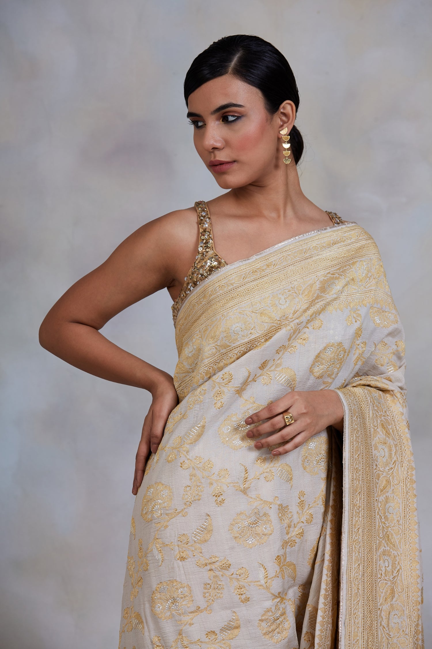 Chandramallika- Ivory Silk Brocade Banarasi Saree