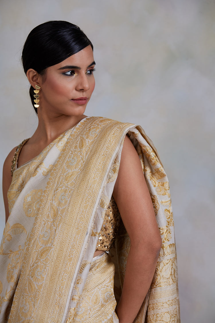 Chandramallika- Ivory Silk Brocade Banarasi Saree