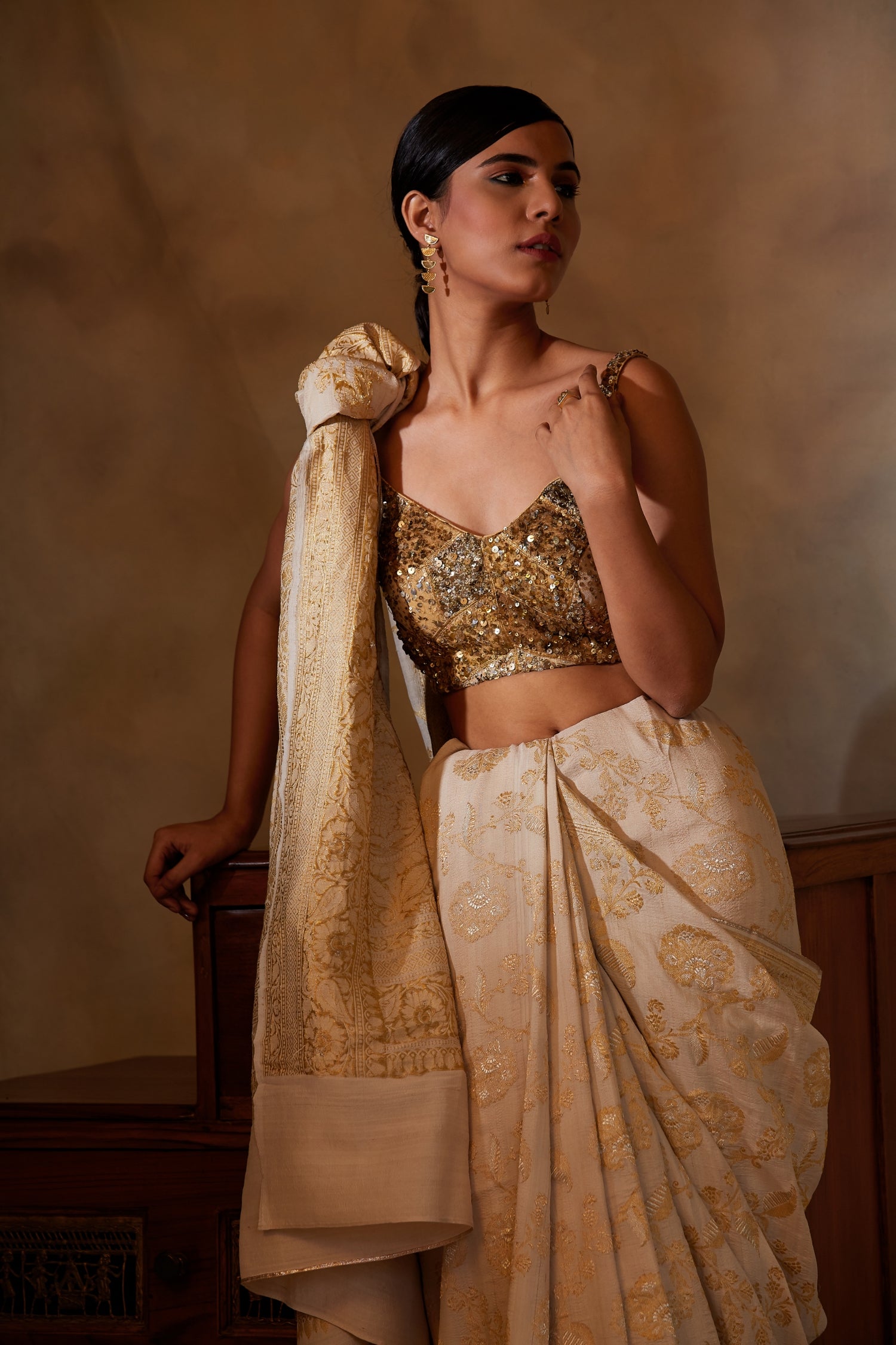 Chandramallika- Ivory Silk Brocade Banarasi Saree