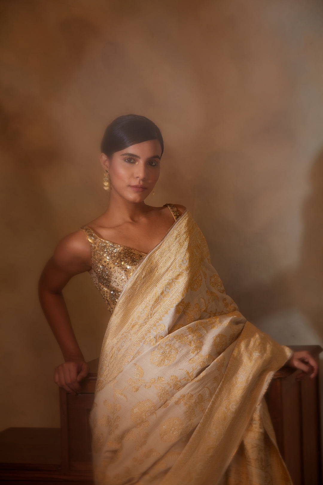 Chandramallika- Ivory Silk Brocade Banarasi Saree