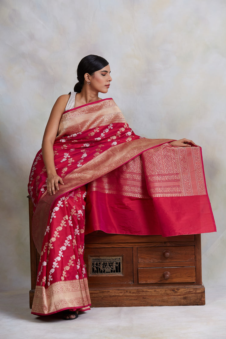 Deepal- Pink Silk Brocade Banarasi Saree