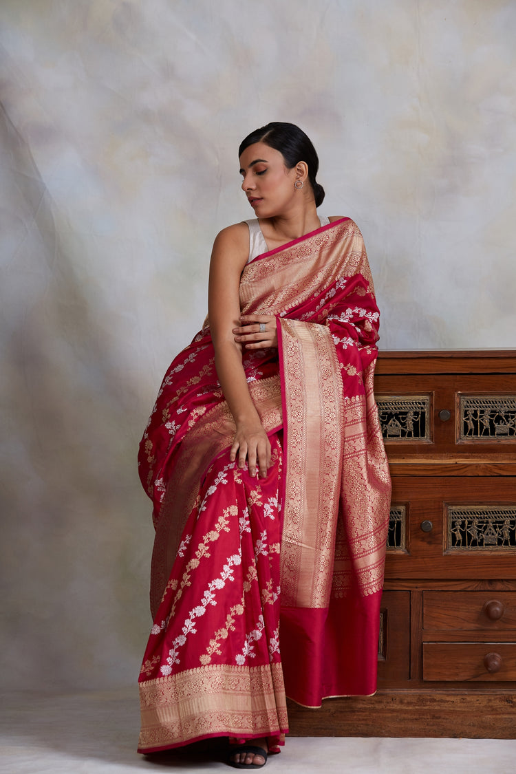 Deepal- Pink Silk Brocade Banarasi Saree