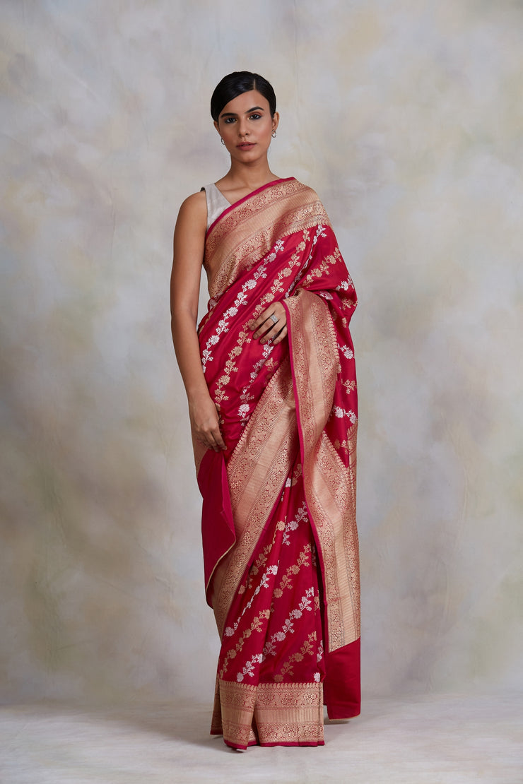 Deepal- Pink Silk Brocade Banarasi Saree