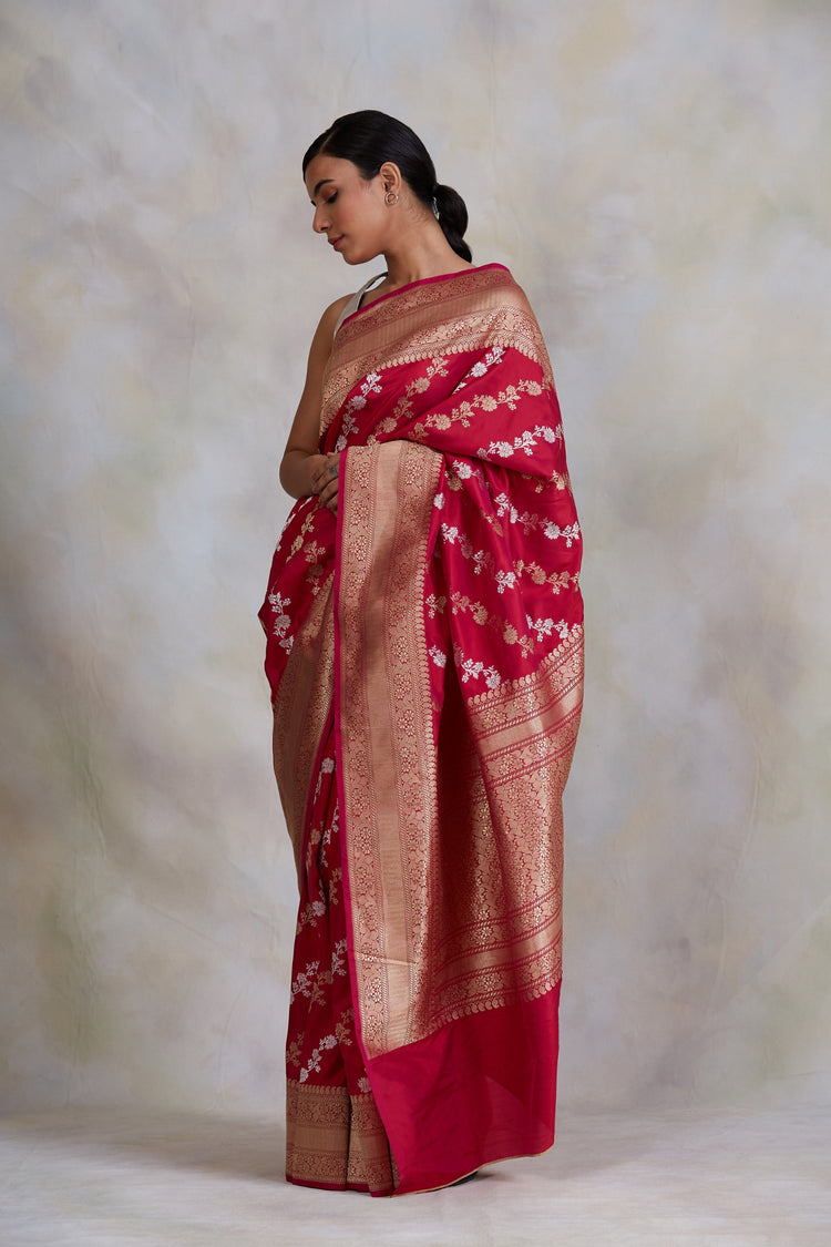 Deepal- Pink Silk Brocade Banarasi Saree