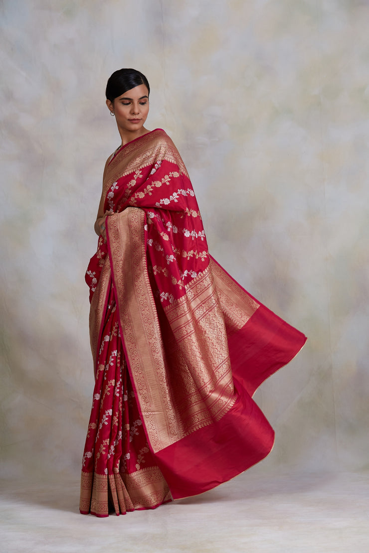 Deepal- Pink Silk Brocade Banarasi Saree