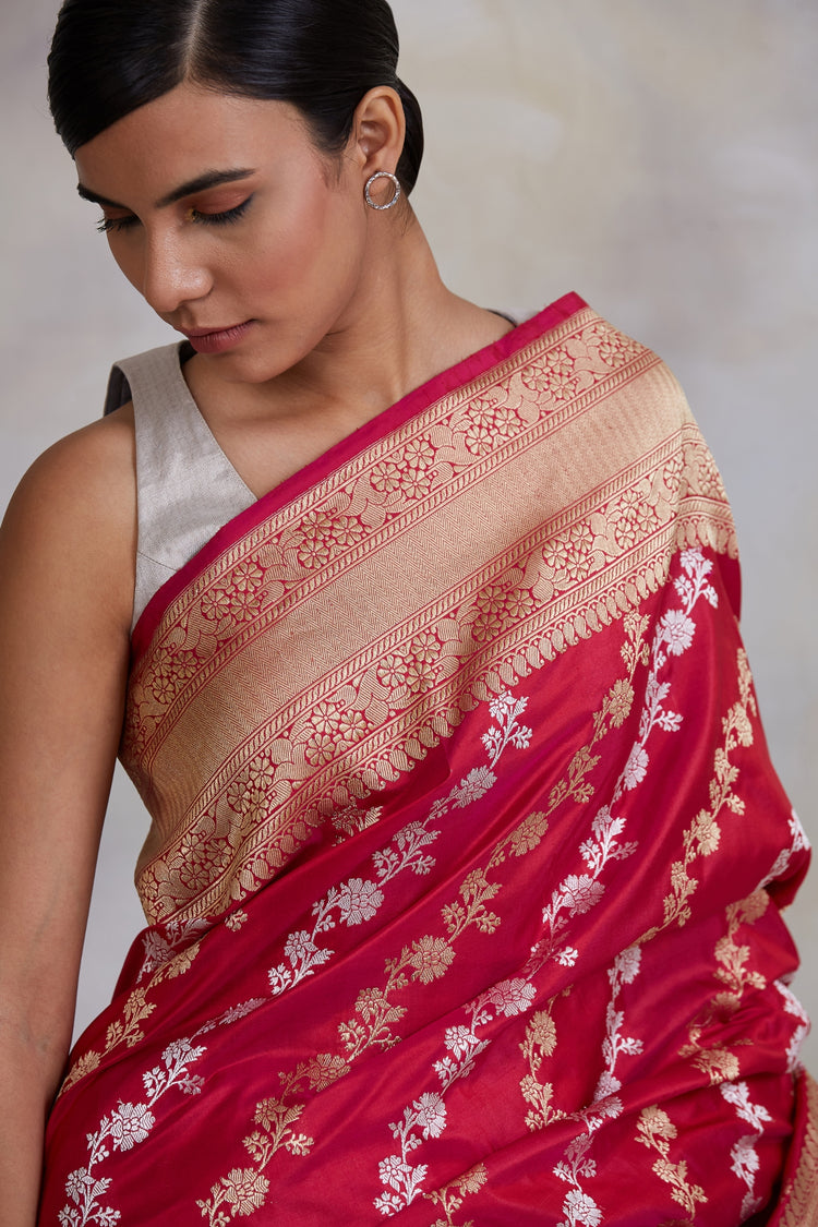 Deepal- Pink Silk Brocade Banarasi Saree