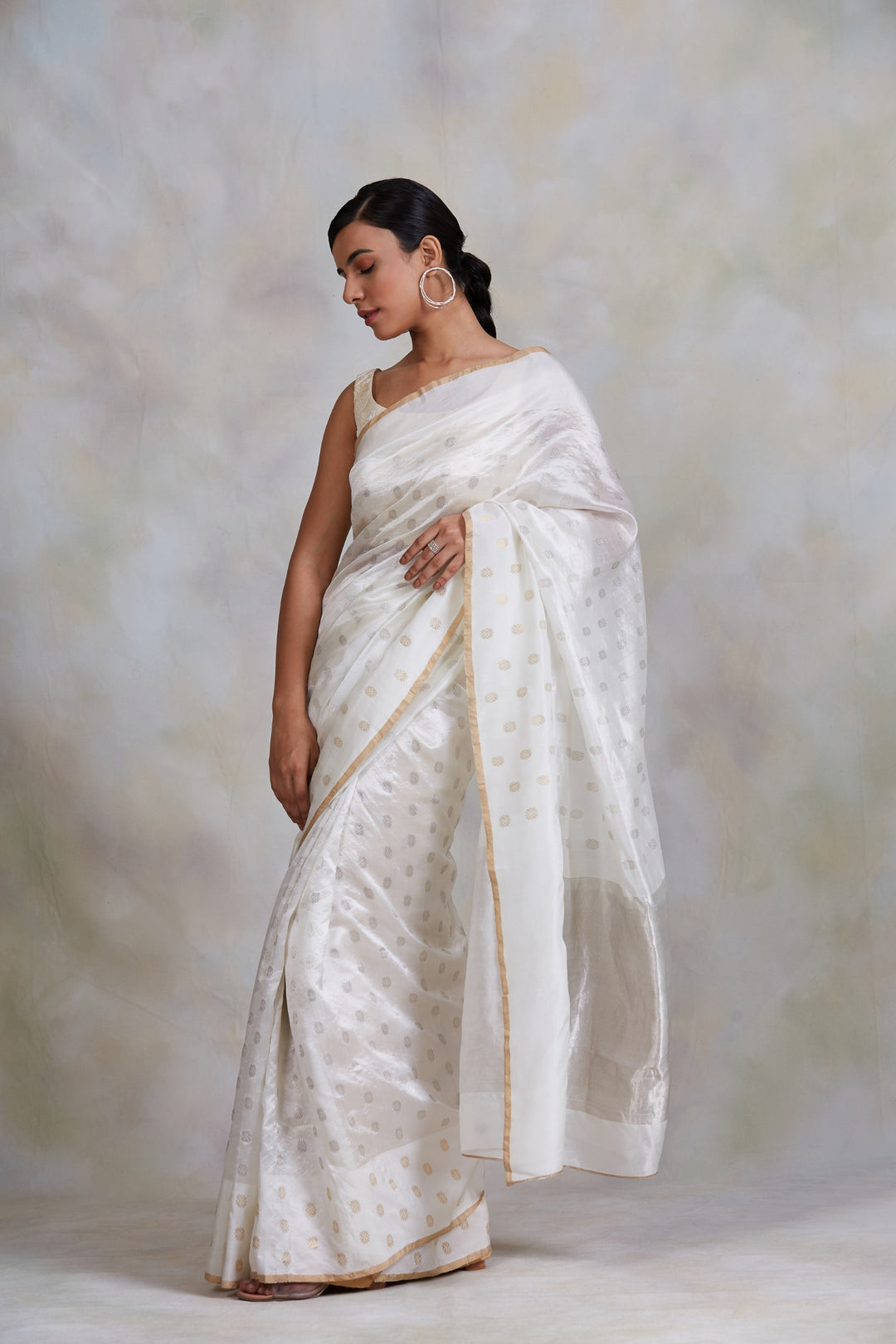 Akasa- Ivory Silk Chanderi Saree