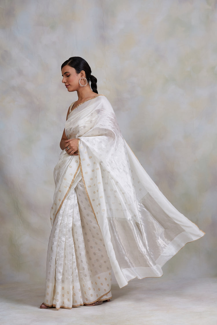 Akasa- Ivory Silk Chanderi Saree