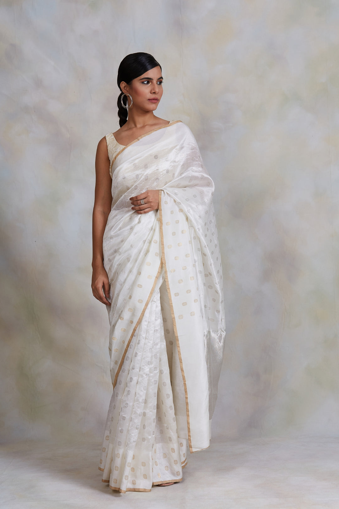 Akasa- Ivory Silk Chanderi Saree