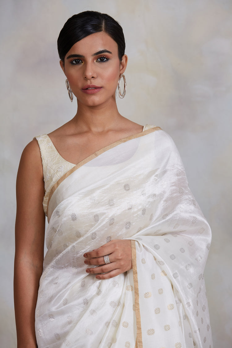 Akasa- Ivory Silk Chanderi Saree