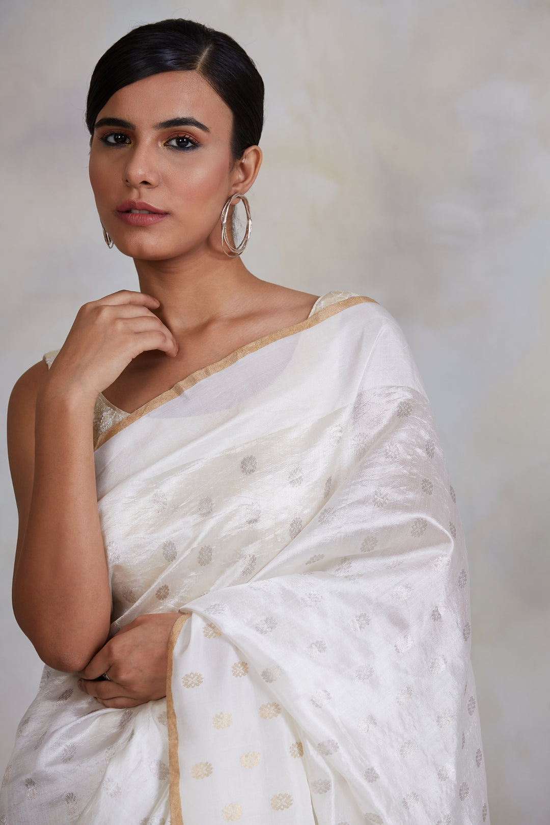 Akasa- Ivory Silk Chanderi Saree