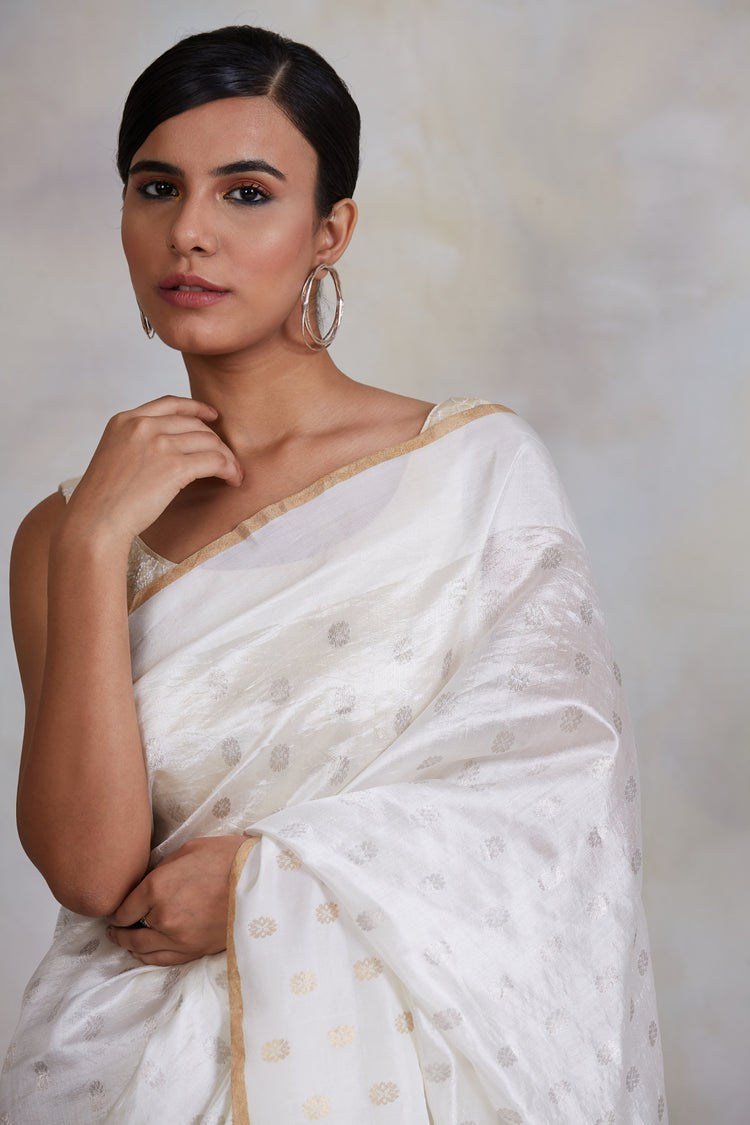 Akasa- Ivory Silk Chanderi Saree