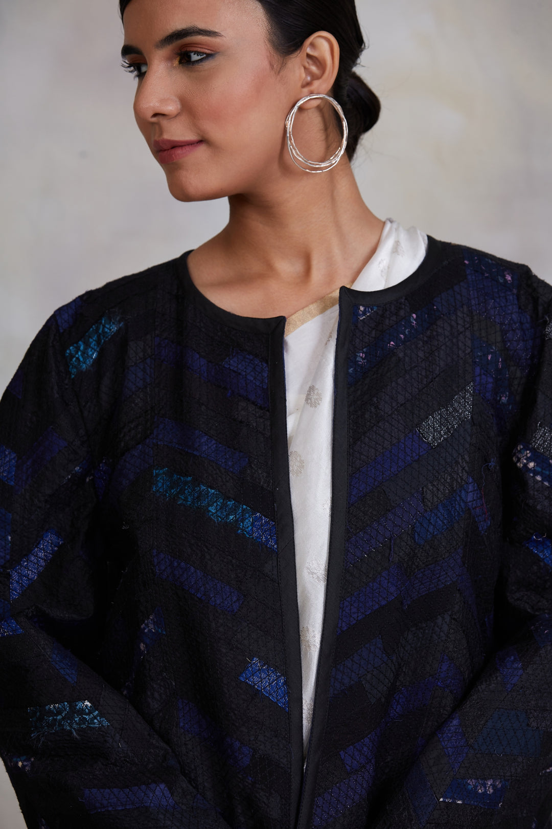 Kumud- Blue Black Upcycled Patchwork Jacket