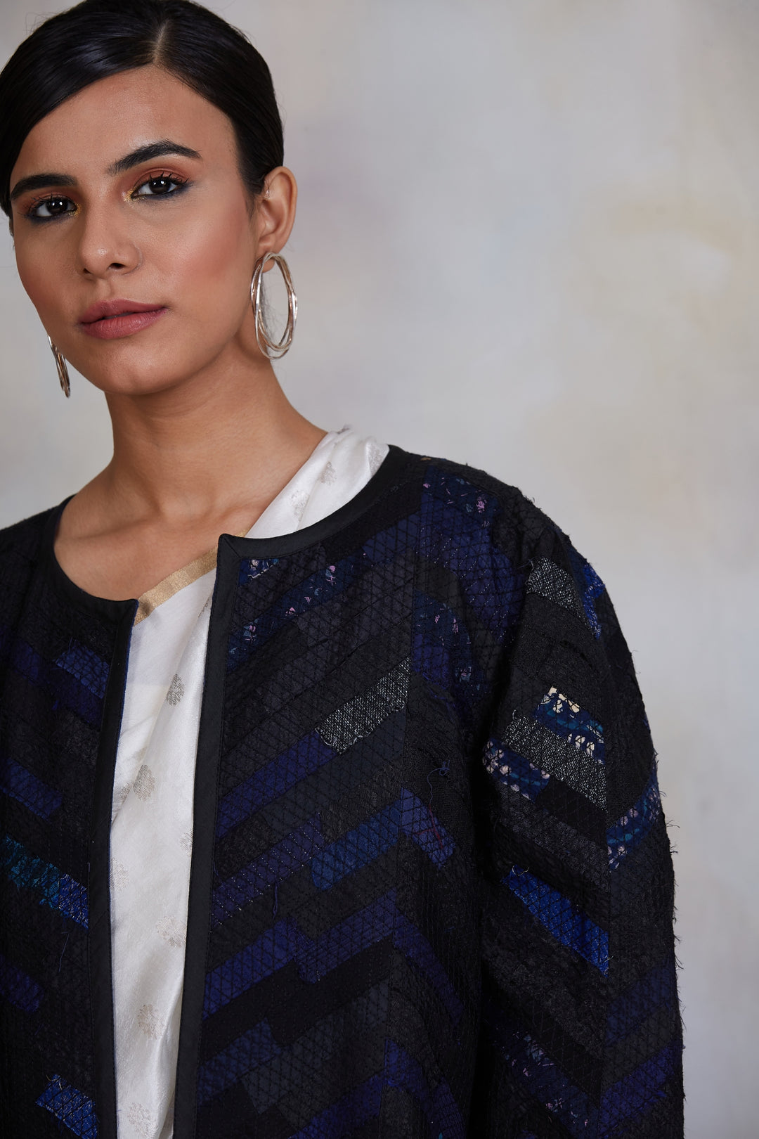 Kumud- Blue Black Upcycled Patchwork Jacket