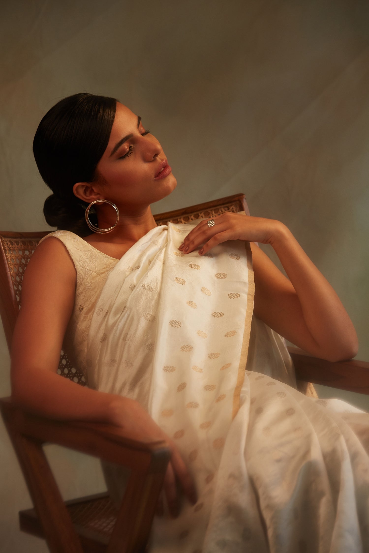 Akasa- Ivory Silk Chanderi Saree