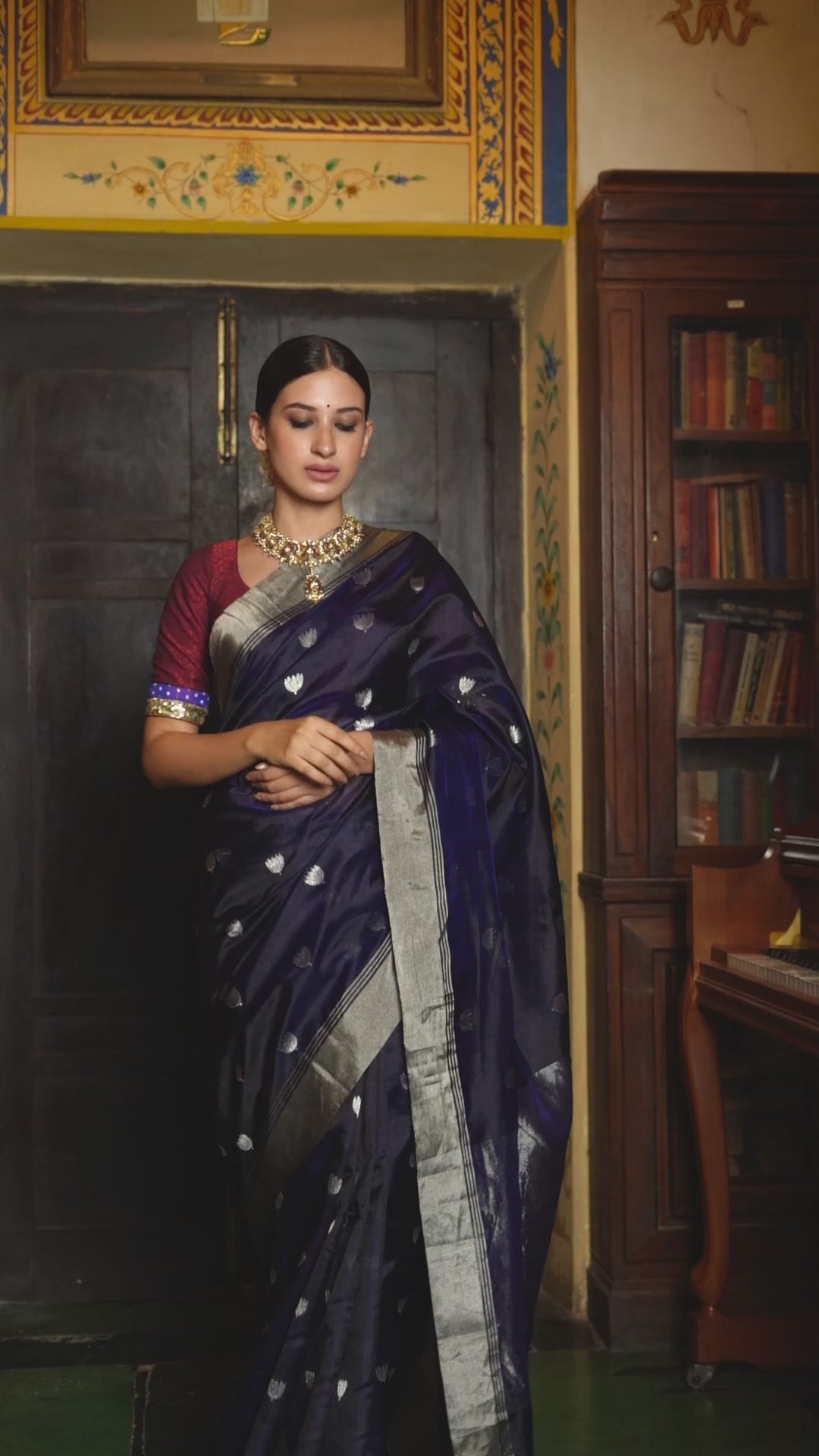 Devi- Navyblue Silk Chanderi Saree