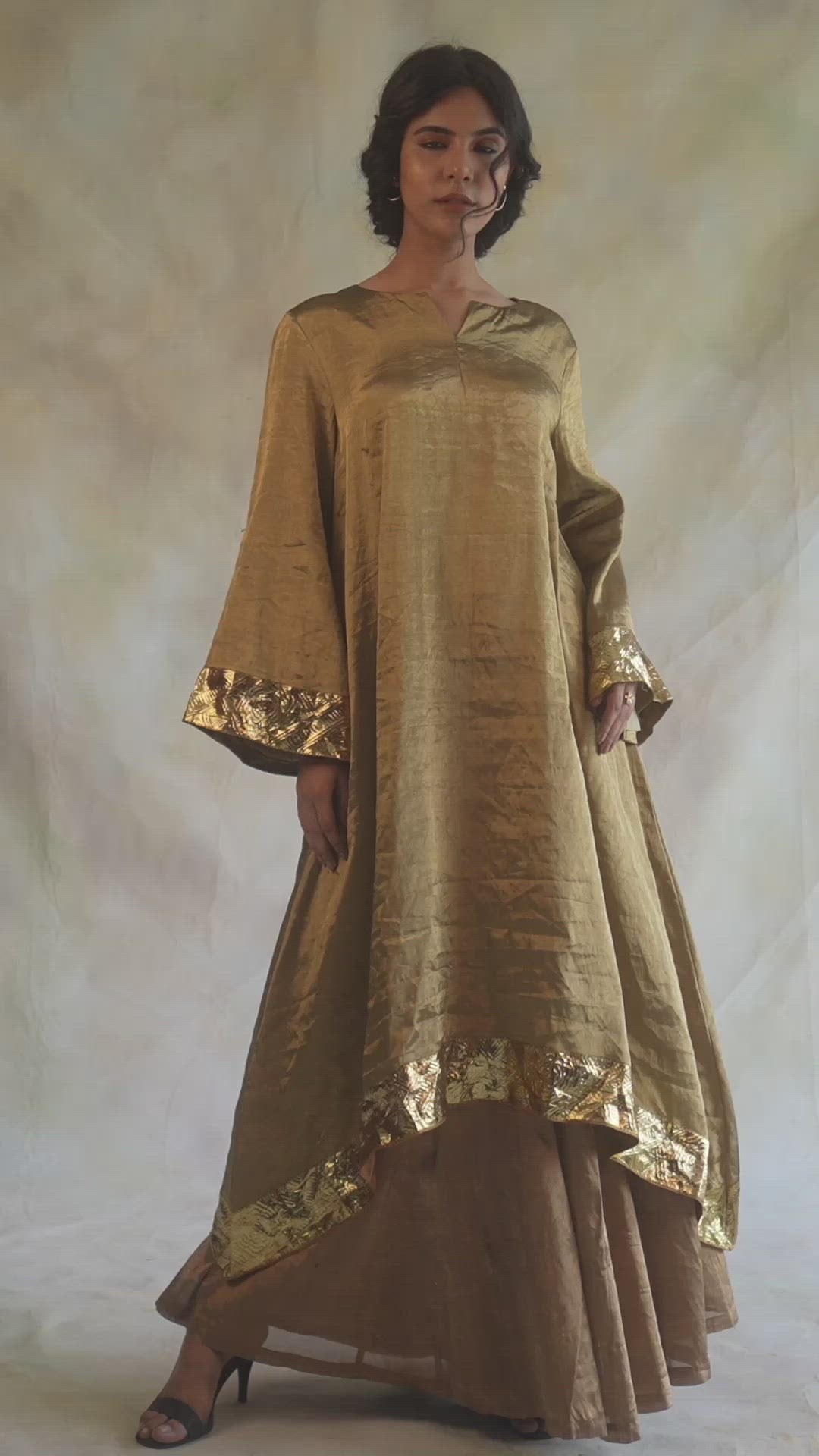 Zinia - Gold Silk Tissue Kurta with Kalidaar Pajama