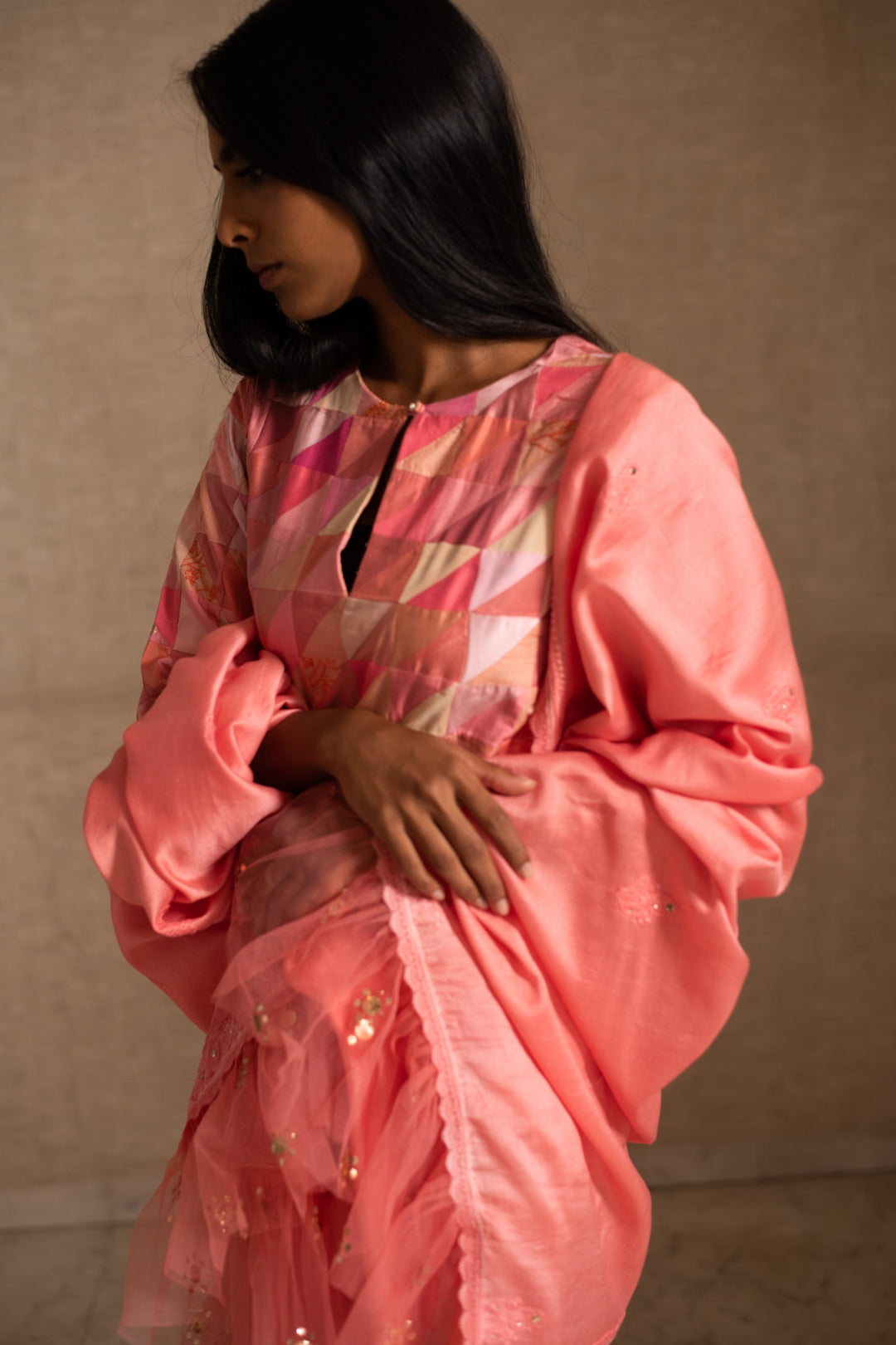 Afsa - Pink Upcycled Patchwork Kurta with Palazzo and Dupatta