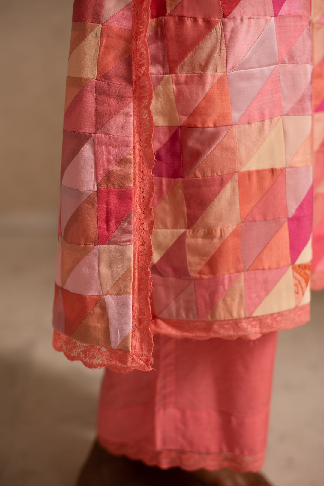 Afsa - Pink Upcycled Patchwork Kurta with Palazzo and Dupatta