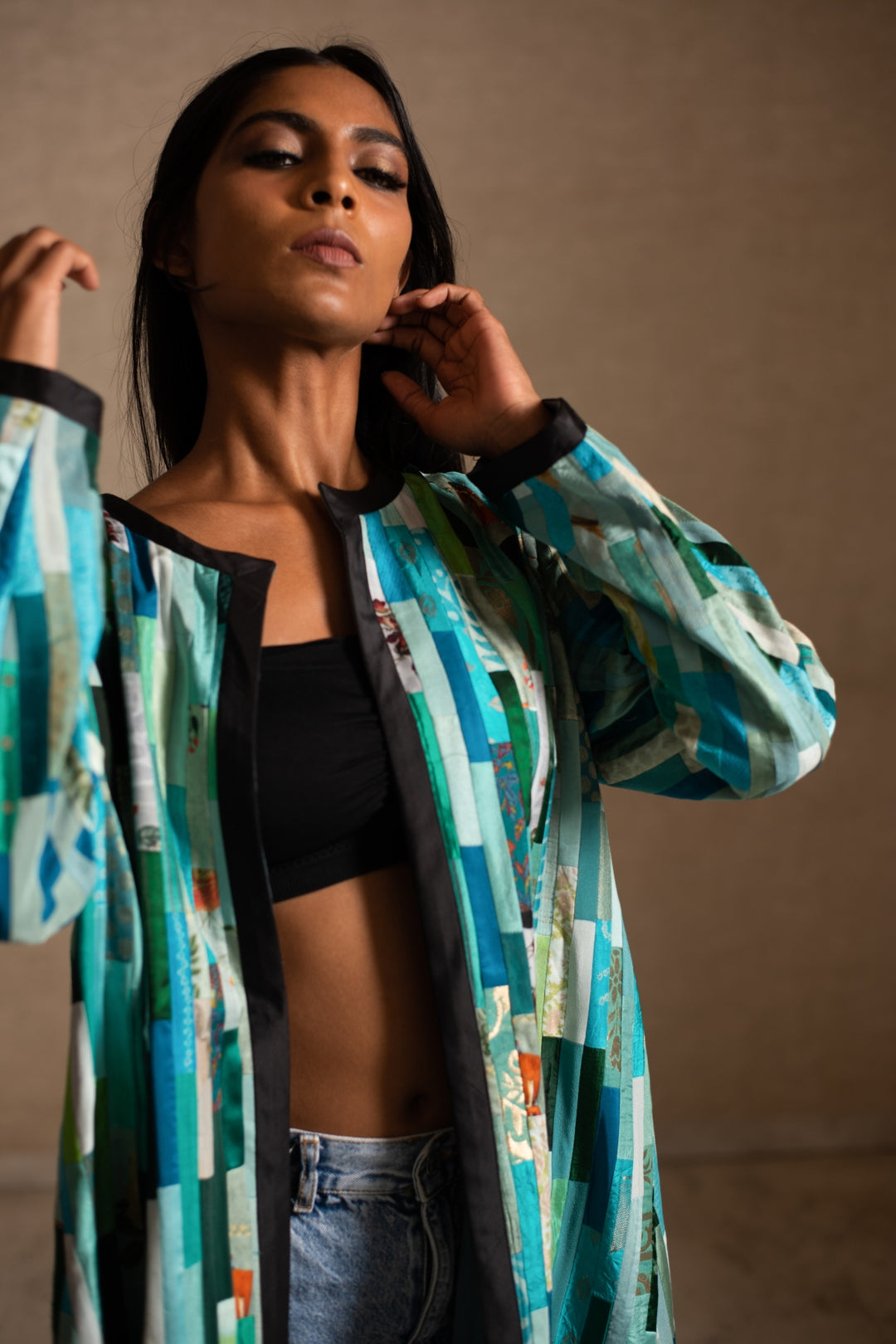 Amvi- Teal Upcycled Patchwork Jacket