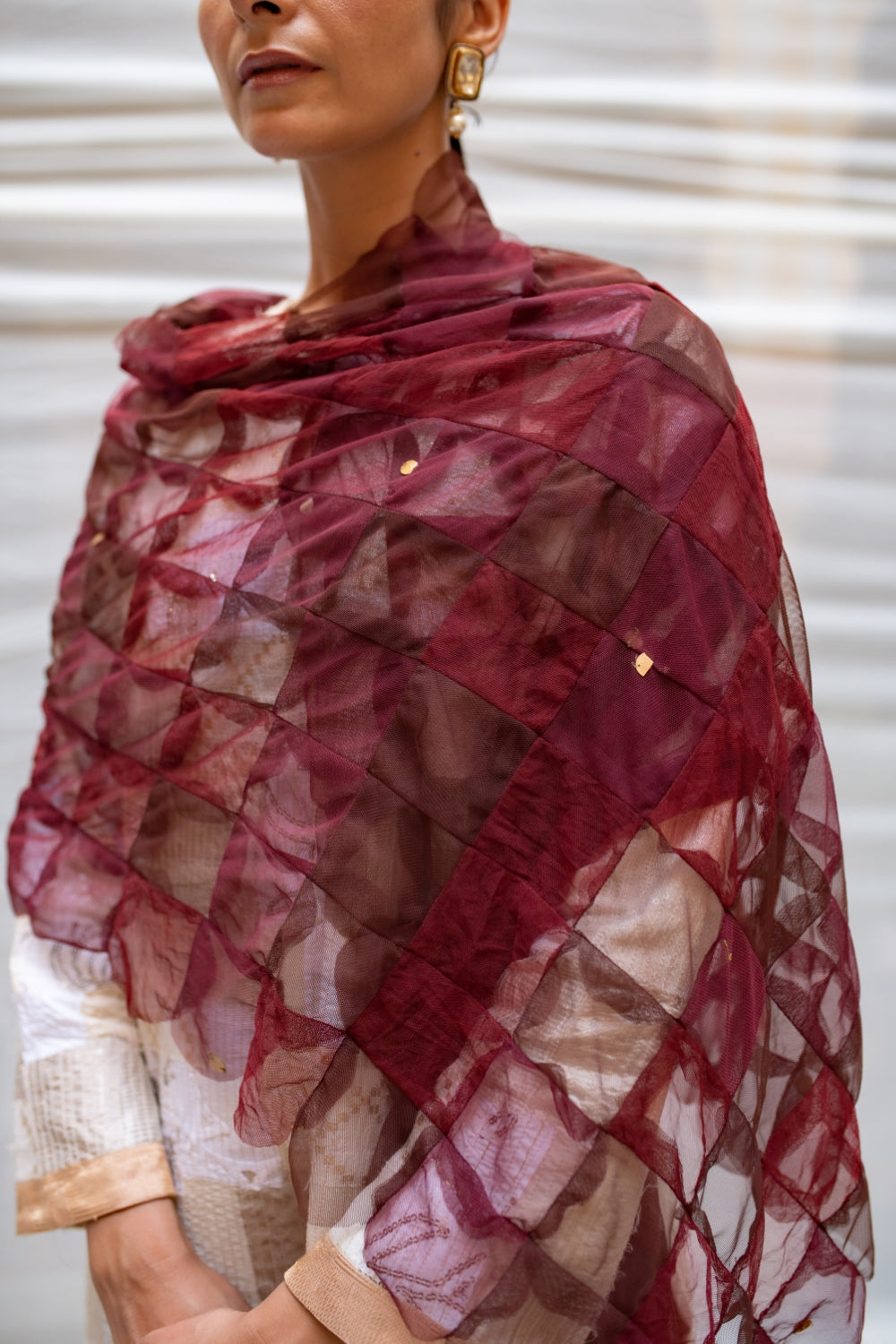 Abhilasha- Burgundy Upcycled Patchwork Stole